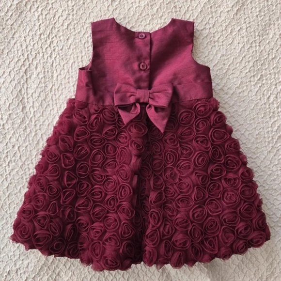 Baby Girl Floral Lined Burgundy Dress with Diaper Cover set of 2 - Picture 7 of 9